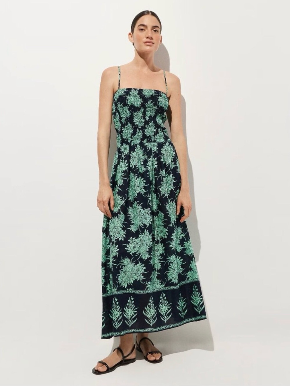 J. Crew Navy Maxi Dress with Mint Floral Print